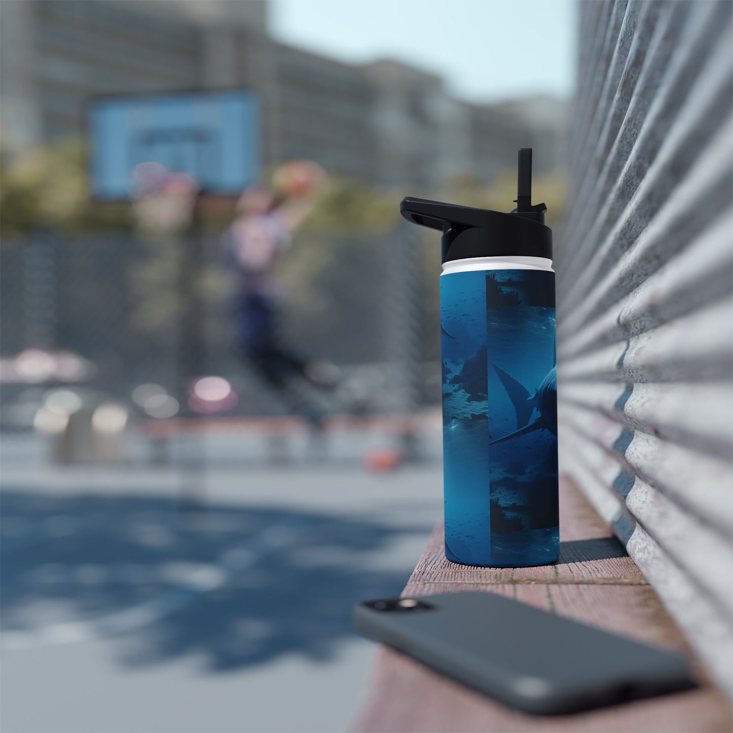 Ocean Adventure Water Bottle, Shark Design, Travel Mug, Eco-Friendly Drinkware, Beach Gift, Wildlife Lover's Bottle