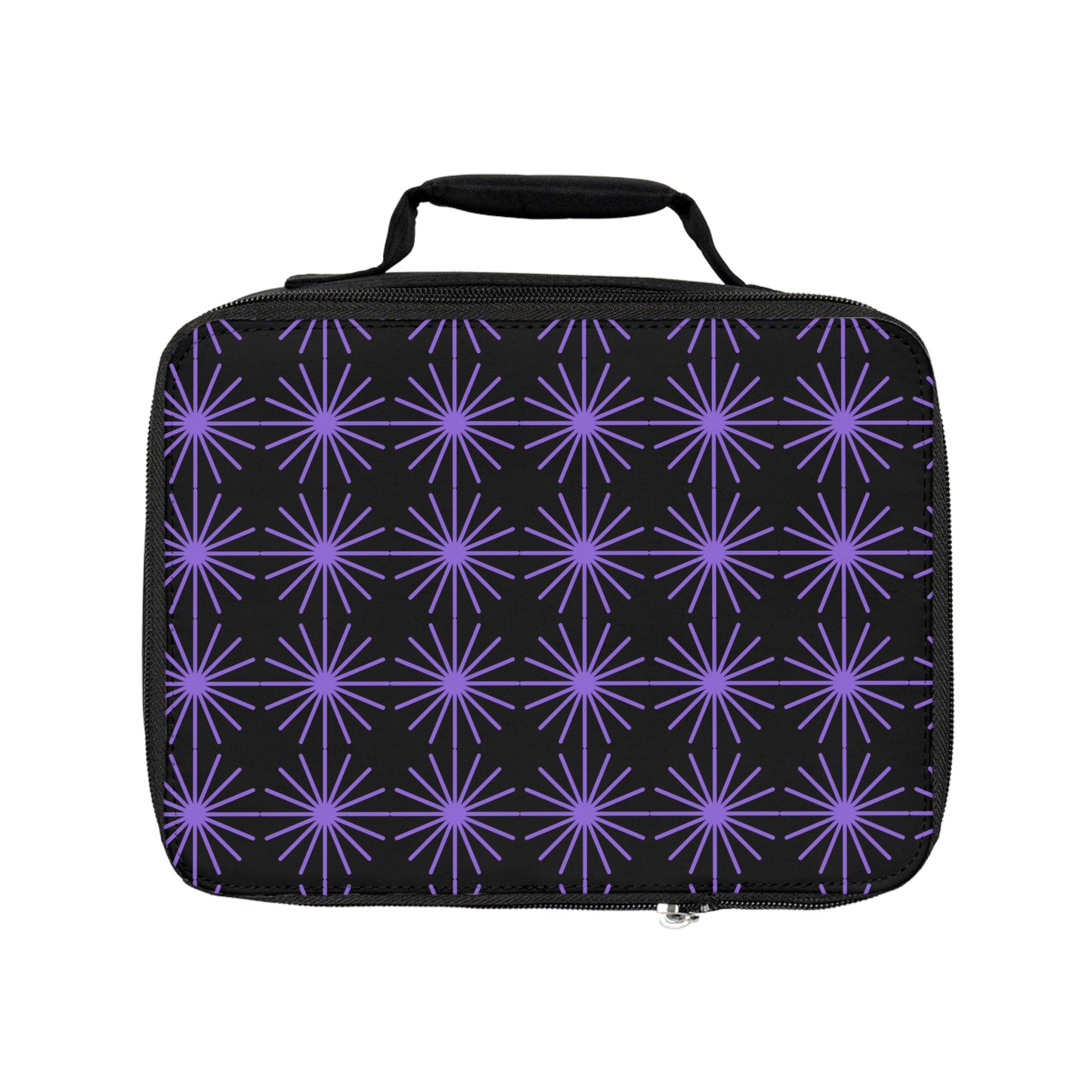 Stylish Lunch Bag with Purple Starburst Pattern, Insulated Tote for School, Work, Picnics, and Outdoor Adventures