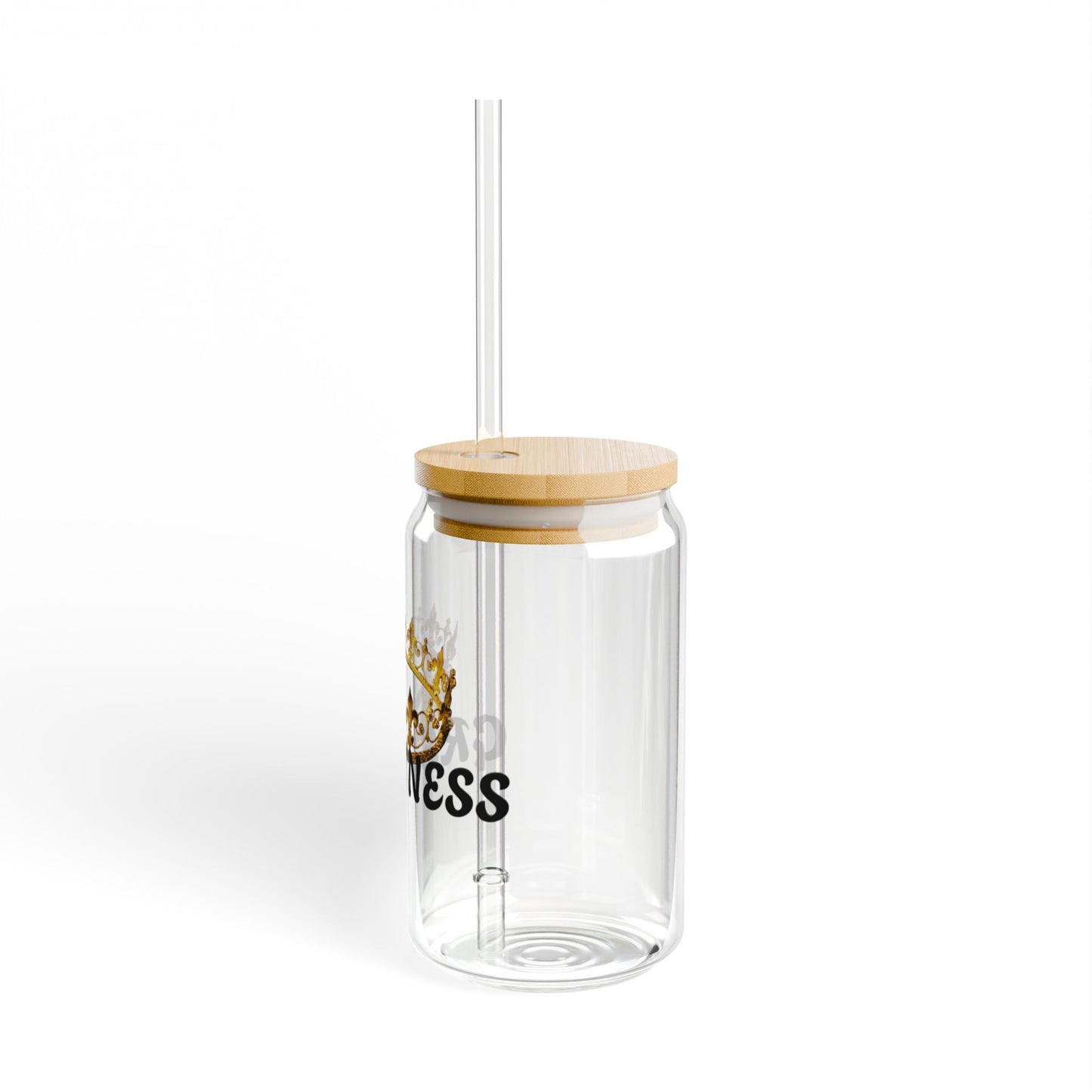 Crown of Greatness Sipper Glass, Inspirational Drinkware, Glass Jar with Straw, Gift for Royalty, Motivational Beverage Container