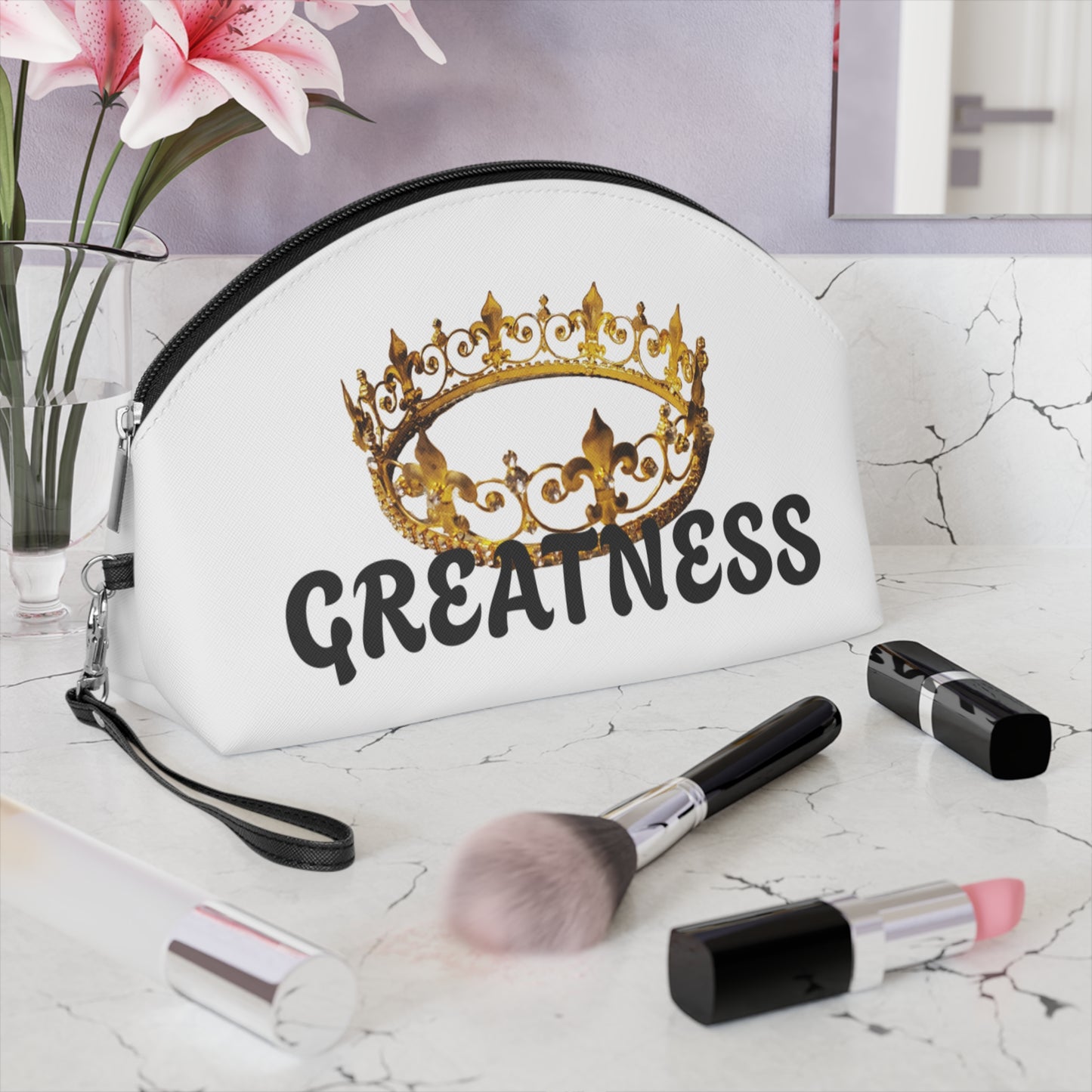 Crowned Makeup Bag - Greatness Inspirational Pouch for Beauty Lovers, Gift for Her, Travel Cosmetic Case, Royal Style Organizer, [...]