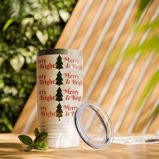 Merry & Bright Holiday Tumbler | 20oz Travel Mug, Christmas Gift, Seasonal Drinkware, Reusable Cup, Festive Party Beverage