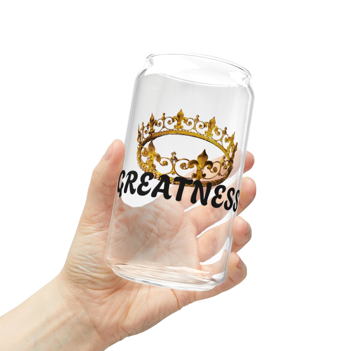 Crown of Greatness Sipper Glass, Inspirational Drinkware, Glass Jar with Straw, Gift for Royalty, Motivational Beverage Container