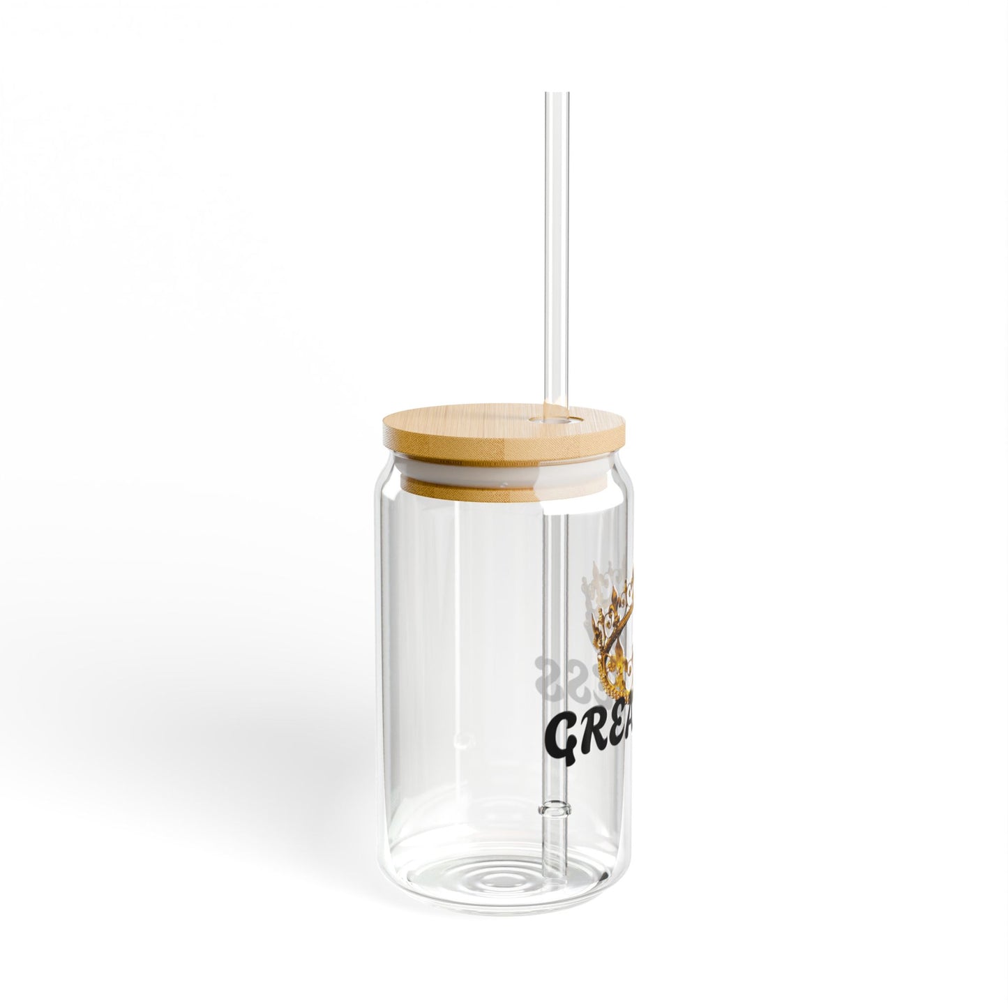 Crown of Greatness Sipper Glass, Inspirational Drinkware, Glass Jar with Straw, Gift for Royalty, Motivational Beverage Container