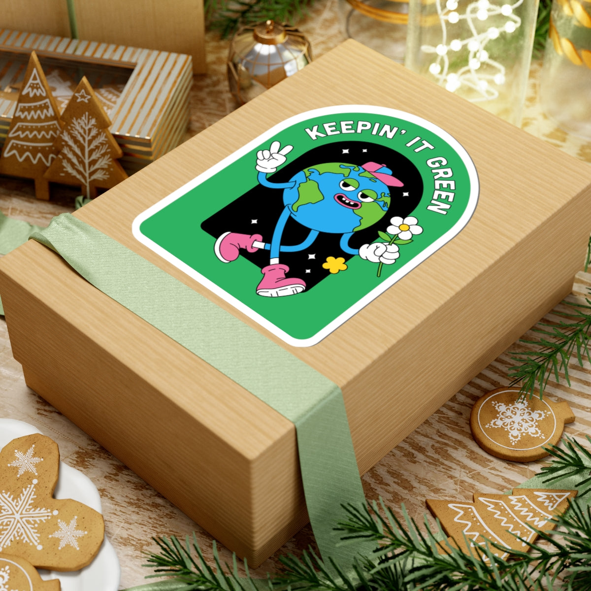 Eco-Friendly Kiss-Cut Stickers, Sustainable Decor, Cute Earth Stickers, Green Living Gifts, Fun Vinyl Stickers