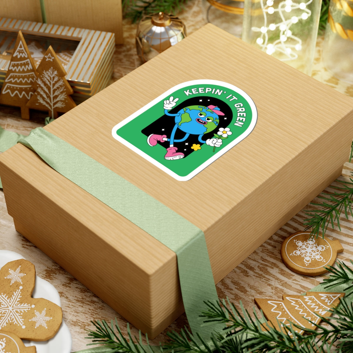 Eco-Friendly Kiss-Cut Stickers, Sustainable Decor, Cute Earth Stickers, Green Living Gifts, Fun Vinyl Stickers
