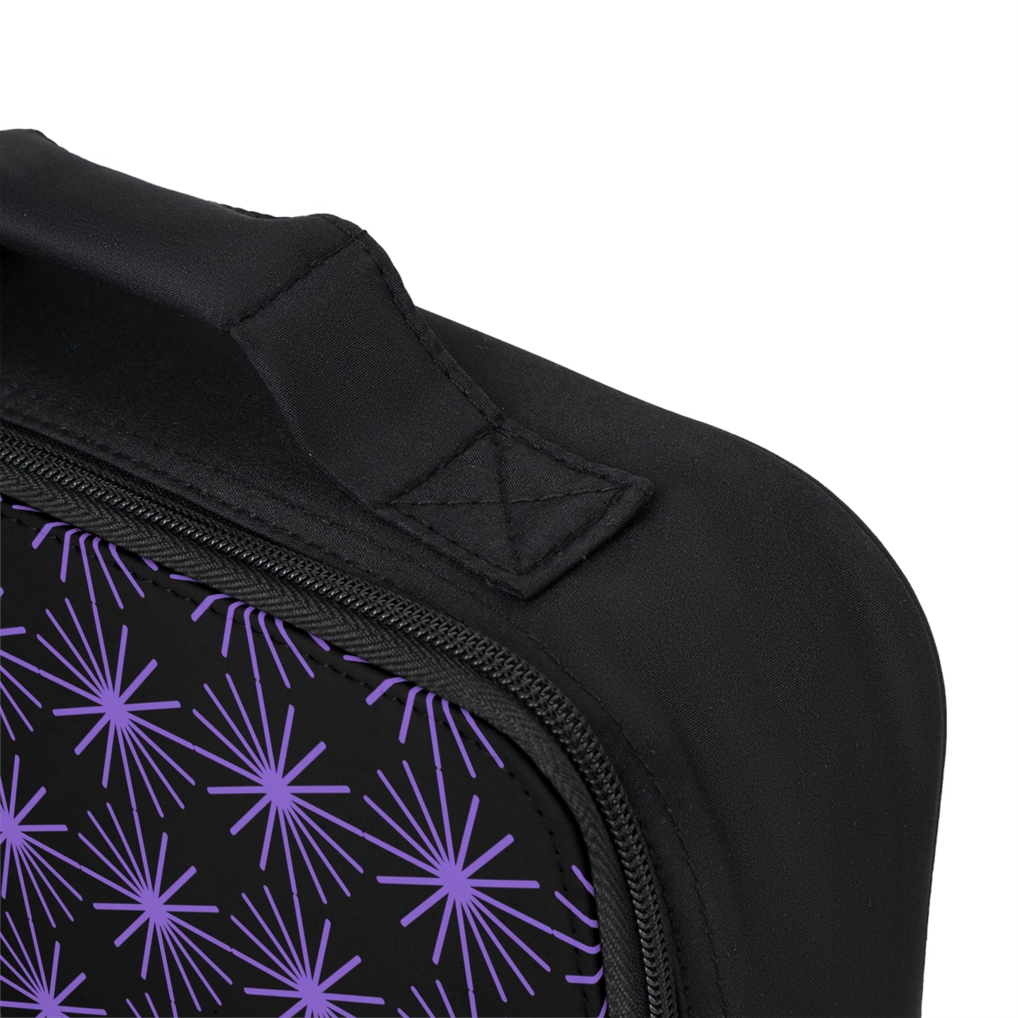 Stylish Lunch Bag with Purple Starburst Pattern, Insulated Tote for School, Work, Picnics, and Outdoor Adventures