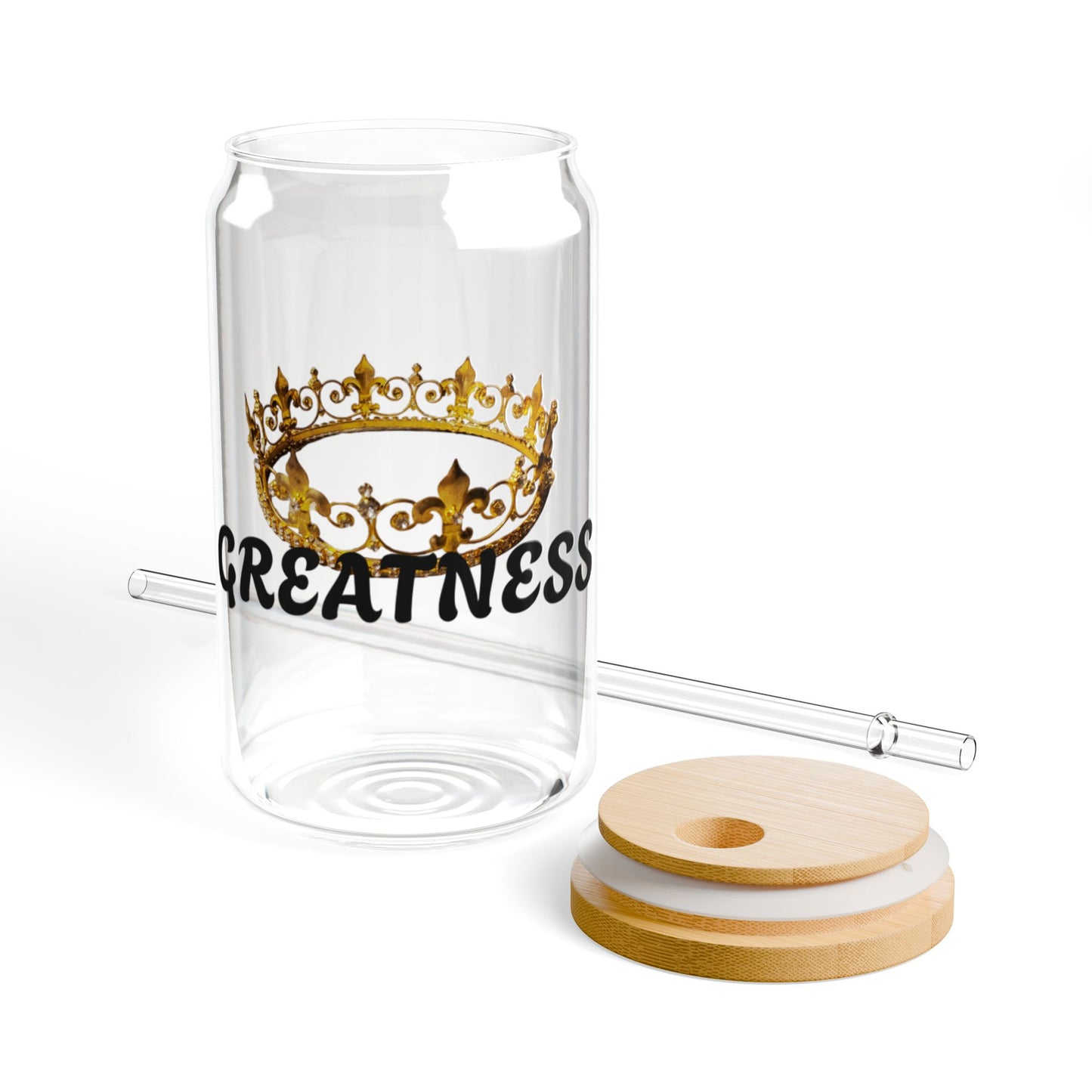 Crown of Greatness Sipper Glass, Inspirational Drinkware, Glass Jar with Straw, Gift for Royalty, Motivational Beverage Container